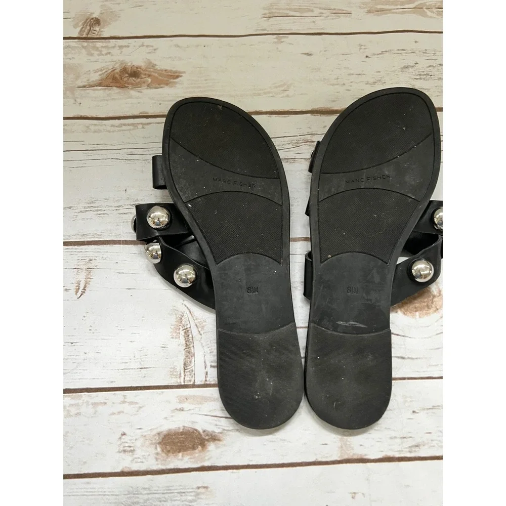 Marc Fisher Bryte Slide Sandals Black Silver Studded Flat 8.5M